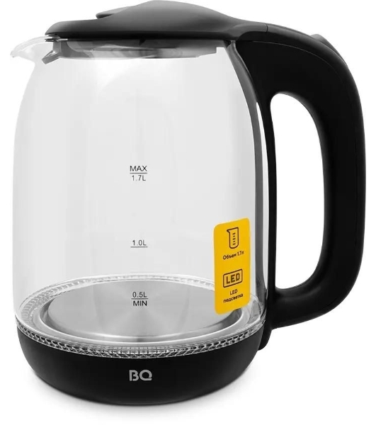 Электрочайник BQ KT1830G черный, 1.7 л, 2200 Вт, скрытый нагревательный элемент
