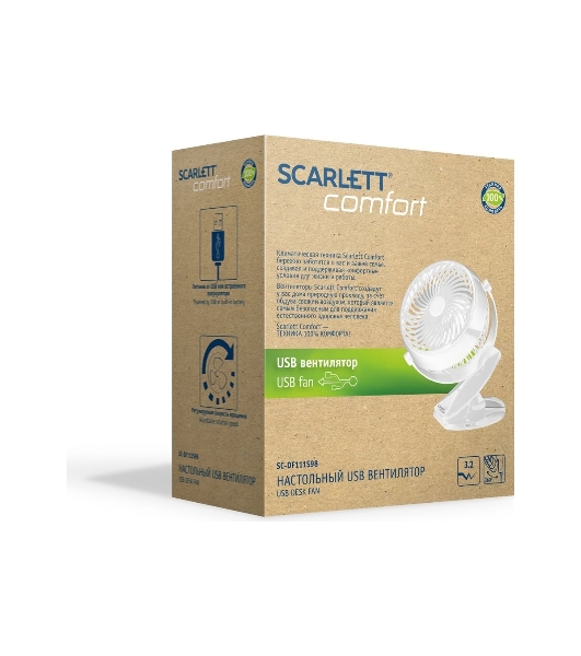Вентилятор Scarlett SC-DF111S98 белый, настольный, 3.2 Вт, 1 скорость, 10 см