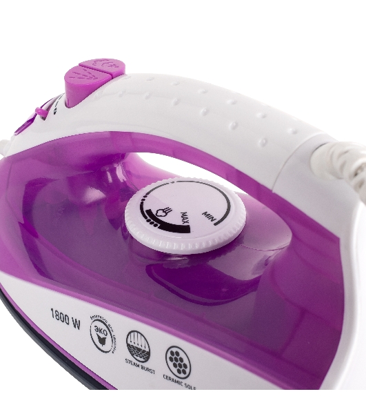 Утюг BBK ISE-1802 фиолетовый/белый, 1800 Вт, 20 г/мин, 60 г/мин, 180 мл