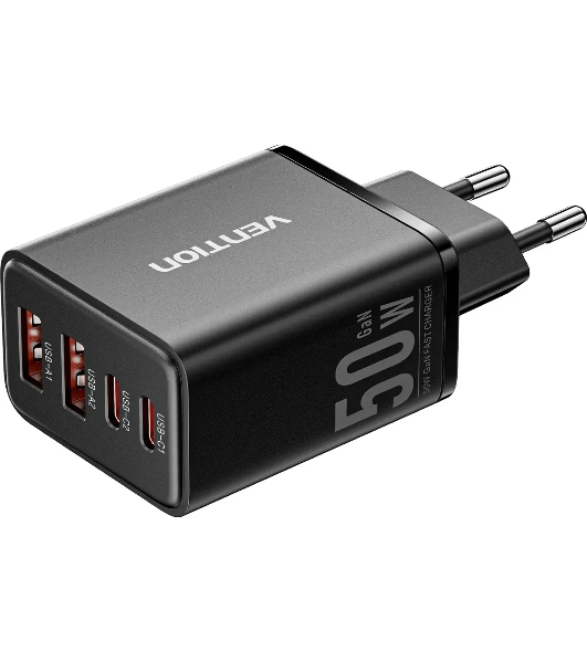 Сетевое зарядное устройство Vention на 4 порта GaN 50W USB (C+C+A+A) Черный
