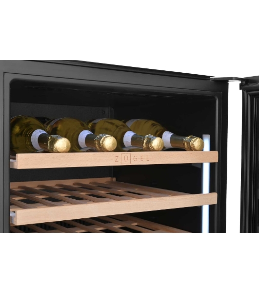 Винный шкаф встраиваемый ZÜGEL ZCWI570DB черный, 145 л, 2 отсека, 57 бут.