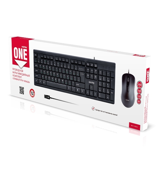 Комплект клавиатура+мышь Smartbuy ONE SBC-114282-K проводной, USB, 2400 DPI, чёрный