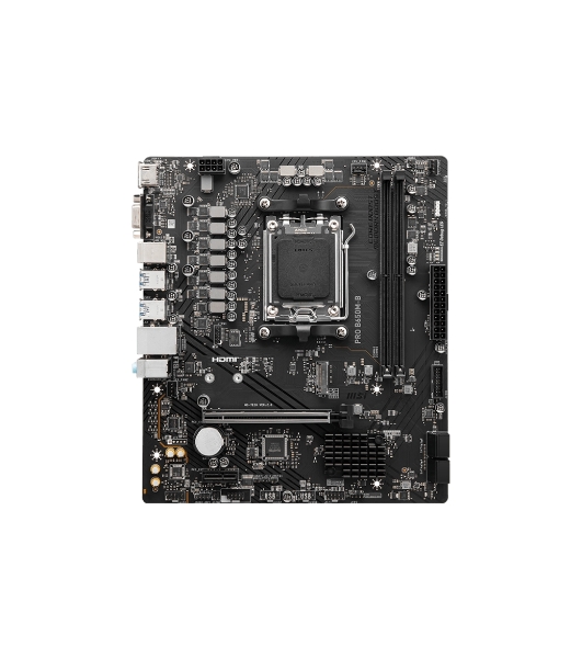 Материнская плата MSI PRO B650M-B, AM5, AMD B650, 2xDDR5, 4xSATA, 1xM.2, 1xPCI-E 4.0 x16, 1xPCI-E 4.0 x1, 1xHDMI, 1xVGA, 1x2.5Gb LAN, 2xUSB 2.0, 4xUSB 3.2 Gen 1, 3x3.5 мм, 7.1, Micro-ATX