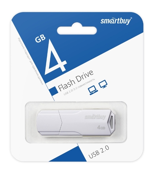 Флешка USB Smartbuy CLUE white (SB4 GbCLU-W), 4Gb, USB 2.0, R/W 15/8, белый