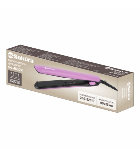 Выпрямитель для волос Sakura SA-4532R розовый/черный, 25 мм, 220 °C, 1 режим