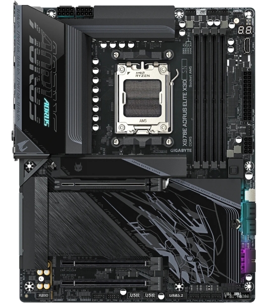 Материнская плата Gigabyte X870E AORUS ELITE X, AM5, AMD X870E, 4xDDR5, 4xSATA, 4xM.2, 1xPCIe 5.0 x16, 1xPCIe 4.0 x16, 1xPCIe 3.0 x16, 1xHDMI, 1x5Gb LAN, Wi-Fi 7, Bluetooth 5.4, 2xUSB-C 40Gbps (USB4), 1xUSB-C 10Gbps, 5xUSB-A 10Gbps, 3xUSB-A 5Gbps, 3x3.5 мм + S/PDIF оптический, 7.1, ATX