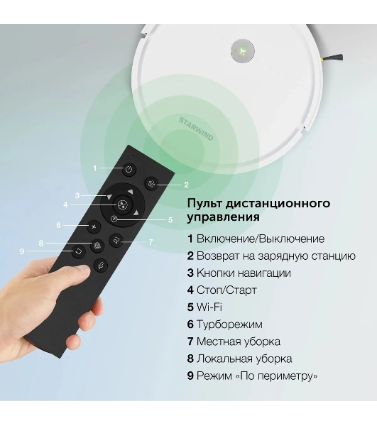 Робот-пылесос Starwind SRV4575 белый, 2000 мА·ч Li-Ion, уборка влажная/сухая, пылесборник контейнер 0.3 л
