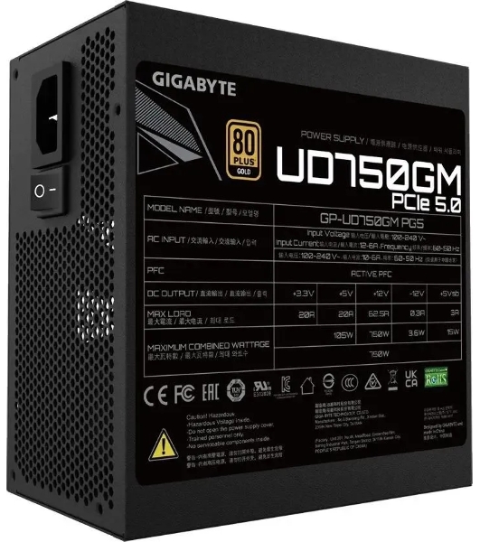 Блок питания Gigabyte ATX 750W GP-UD750GM PG5 80 PLUS gold (20+4pin) APFC 120мм fan 8xSATA Cab Manag RTL