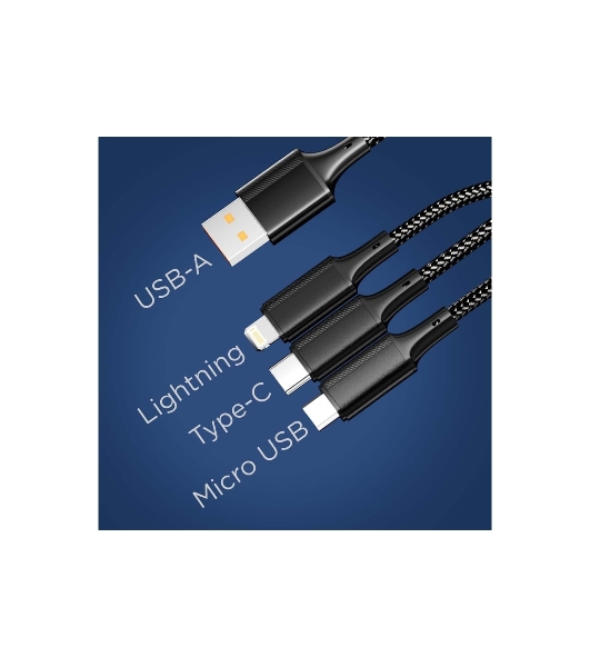 Кабель Rexant USB 3в1 Type-С (6A), Lightning (2,4A), micro USB (3A) 1,2м, в черной оплетке