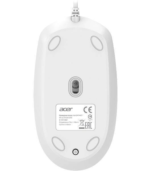 Мышь проводная Acer OMW401 белый, 2000 dpi, USB, кнопки - 4