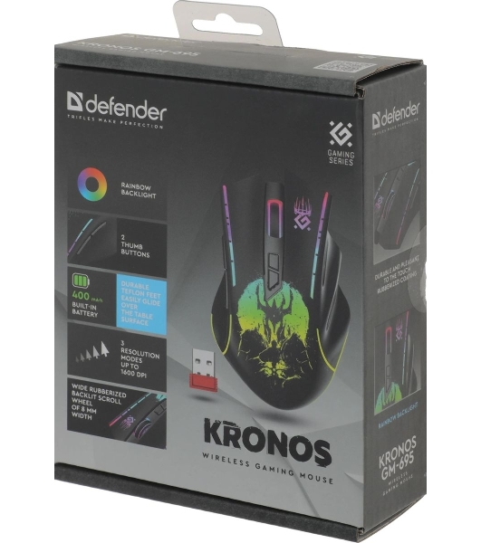 Мышь беспроводная Defender Kronos GM-695 черный, 1600 dpi, радиоканал, USB, кнопки - 7