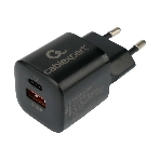 Сетевое зарядное устройство Cablexpert 20Вт, 3А, QC3.0/PD, 1xUSB, 1xType-C, черный, пакет, фото 1
