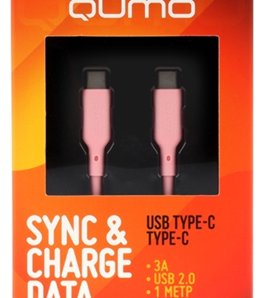 Кабель QUMO 32966 Type-C на Type-C, силиконовый, 1м, 3A, 60W, PD (розовый)
