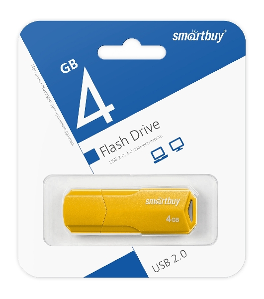 Флешка USB Smartbuy CLUE Yellow (SB4GbCLU-Y), 4Gb, USB 2.0, R/W 15/8, желтый