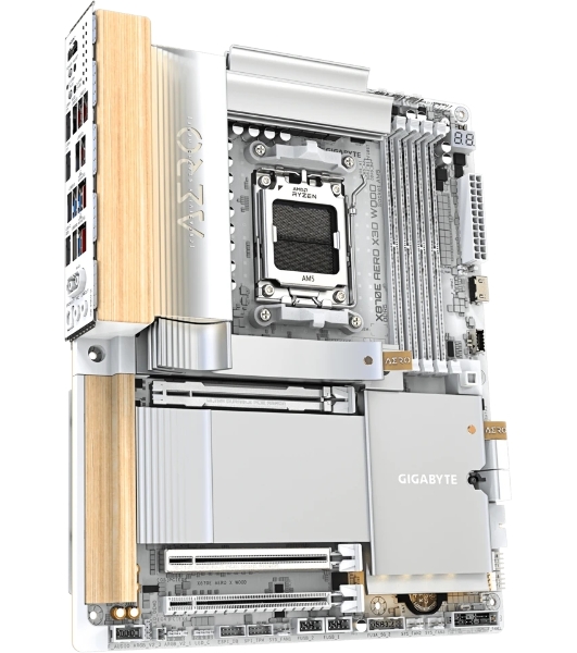 Материнская плата Gigabyte X870E AERO X3D WOOD, AM5, AMD X870E, 4xDDR5, 4xSATA, 4xM.2, 2xPCIe 5.0 x16, 1xPCIe 4.0 x16, 1xHDMI, 2x5Gb LAN, Wi-Fi 7, Bluetooth 5.4, 2xUSB-C 40Gbps (USB4), 1xUSB-C 20Gbps, 5xUSB-A 10Gbps, 3xUSB-A 5Gbps, 3x3.5 мм + S/PDIF оптический, 7.1, вставки из дерева, ATX