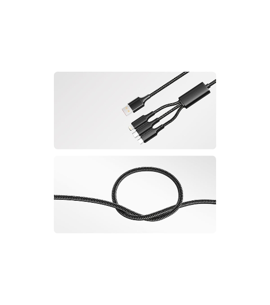 Кабель Rexant USB 3в1 Type-С (6A), Lightning (2,4A), micro USB (3A) 1,2м, в черной оплетке