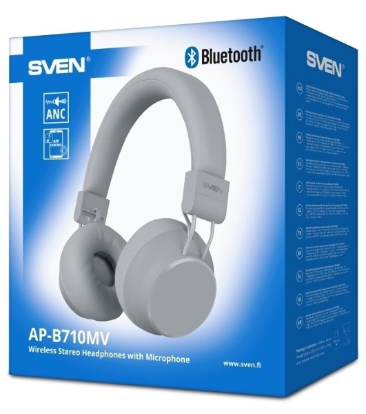 Беспроводные/проводные наушники Sven AP-B710MV серый, полноразмерные, Bluetooth + Jack 3.5 мм, складная конструкция, до 22 ч