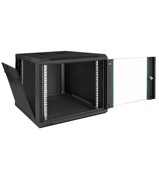Шкаф телекоммуникационный 19' настенный 9U ExeGate EC-WM-9U.600.G.BLACK (19', 9U, 600x600x500мм (ШхГхВ), передняя дверь закаленное стекло, съемные боковые панели, пыле- и влагозащита IP23, черный RAL 9004)