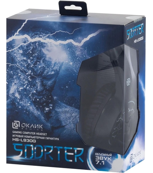 Гарнитура Oklick HS-L930G чёрный/синий, проводная, USB, подсветка