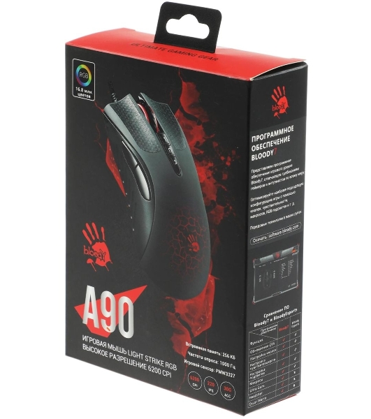 Мышь проводная A4Tech Bloody A90 черный, 6200 dpi, USB, кнопки - 8
