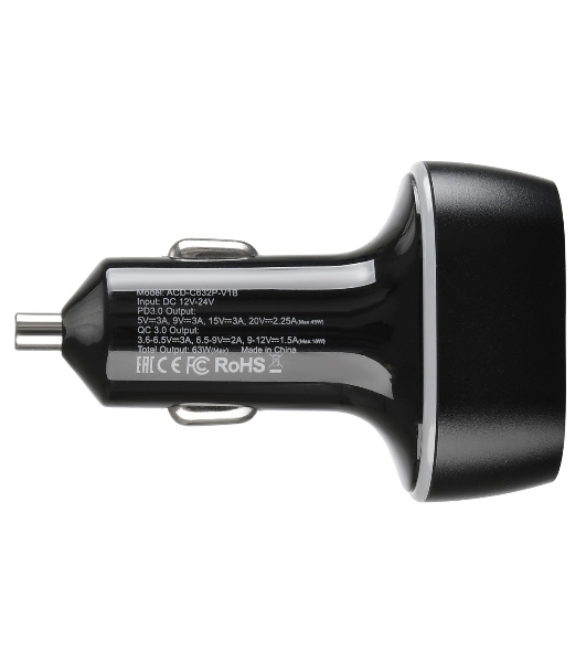 Автомобильное ЗУ ACD 63Вт, 2xUSB 1PD+1QC, 3.6~20В/3А RTL