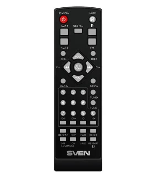 Акустическая система 2.0 SVEN MC-10, чёрный, мощность 2x25Вт (RMS), FM-тюнер, USB/microSD, дисплей, пульт ДУ, Bluetooth SVEN MC-10, чёрный, акустическая система 2.0, мощность 2x25Вт (RMS), FM-тюнер, USB/microSD, дисплей, пульт ДУ, Bluetooth