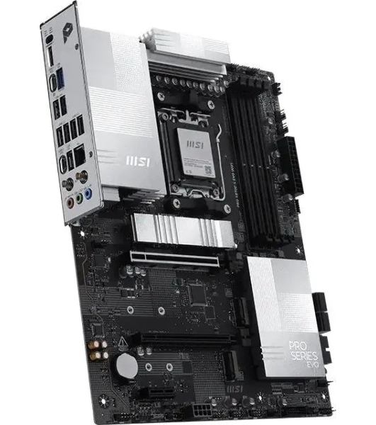 Материнская плата MSI PRO X870E-S EVO WIFI, AM5, AMD X870E, 4xDDR5 (до 256 ГБ), 4xSATA, 3xM.2 (1xPCIe 5.0, 2xPCIe 4.0), 1xPCIe 5.0 x16, 1xPCIe 4.0 x16, 1xPCIe x1, 1xHDMI, 1x5Gb LAN, Wi-Fi 7, Bluetooth 5.4, 1xUSB-C 40Gbps (USB4), 1xUSB-C 20Gbps, 2xUSB-A 10Gbps, 2xUSB-A 5Gbps, 4xUSB-A 2.0, 3x3.5 мм, 7.1, чёрный, ATX