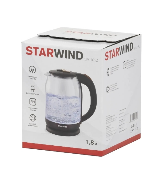 Электрочайник Starwind SKG1052 темно-коричневый/бронзовый, 1.8 л, 1500 Вт, скрытый нагревательный элемент
