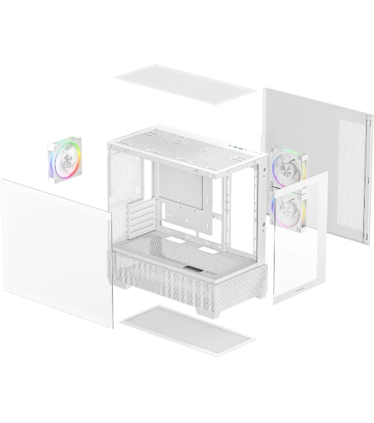 Компьютерный корпус Deepcool CG380 3F WH без БП, боковое окно (панорама), 3x120мм ARGB PWM вентилятора, белый, mATX