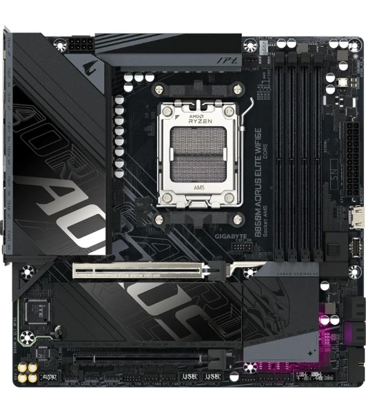 Материнская плата Gigabyte B850M AORUS ELITE WIFI6E, AM5, AMD B850, 4xDDR5, 4xSATA, 2xM.2, 1xPCIe 5.0 x16, 1xPCIe 3.0 x4, 1xDP (v1.4), 1x2.5Gb LAN, Wi-Fi 6E, Bluetooth 5.3, 2xUSB-C 10Gbps, 2xUSB-A 10Gbps, 5xUSB-A 5Gbps, 4xUSB-A 2.0, S/PDIF, 2x3.5 мм, 7.1, mATX