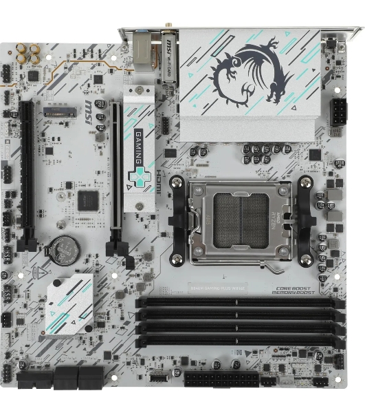 Материнская плата MSI B840M GAMING PLUS WIFI6E, AM5, AMD B840, 4xDDR5, 4xSATA, 2xM.2, 1xPCIe 4.0 x16, 1xPCIe 3.0 x4, 1xHDMI (v2.1), 1xUSB-C 10Gbps, 1xUSB-A 10Gbps, 2xUSB-A 5Gbps, 4xUSB-A 2.0, 1x2.5Gb LAN, Wi-Fi 6E, Bluetooth 5.3, 2x3.5 мм, 7.1, mATX