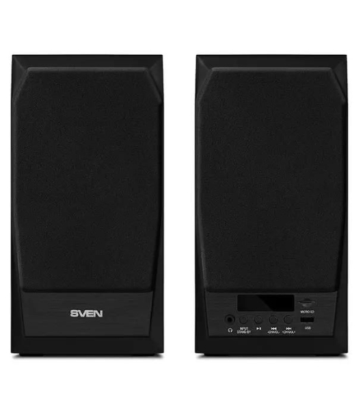 Акустическая система 2.0 SVEN MC-10, чёрный, мощность 2x25Вт (RMS), FM-тюнер, USB/microSD, дисплей, пульт ДУ, Bluetooth SVEN MC-10, чёрный, акустическая система 2.0, мощность 2x25Вт (RMS), FM-тюнер, USB/microSD, дисплей, пульт ДУ, Bluetooth