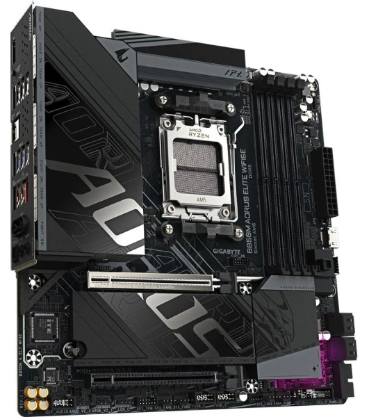 Материнская плата Gigabyte B850M AORUS ELITE WIFI6E, AM5, AMD B850, 4xDDR5, 4xSATA, 2xM.2, 1xPCIe 5.0 x16, 1xPCIe 3.0 x4, 1xDP (v1.4), 1x2.5Gb LAN, Wi-Fi 6E, Bluetooth 5.3, 2xUSB-C 10Gbps, 2xUSB-A 10Gbps, 5xUSB-A 5Gbps, 4xUSB-A 2.0, S/PDIF, 2x3.5 мм, 7.1, mATX