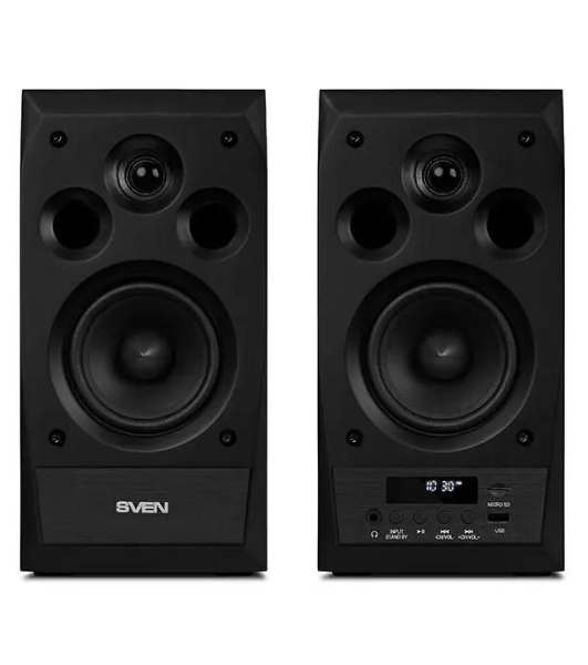 Акустическая система 2.0 SVEN MC-10, чёрный, мощность 2x25Вт (RMS), FM-тюнер, USB/microSD, дисплей, пульт ДУ, Bluetooth SVEN MC-10, чёрный, акустическая система 2.0, мощность 2x25Вт (RMS), FM-тюнер, USB/microSD, дисплей, пульт ДУ, Bluetooth