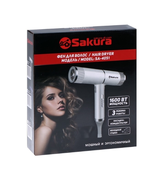 Фен SAKURA SA-4051V фиолетовый/серый, 1600 Вт, компактный