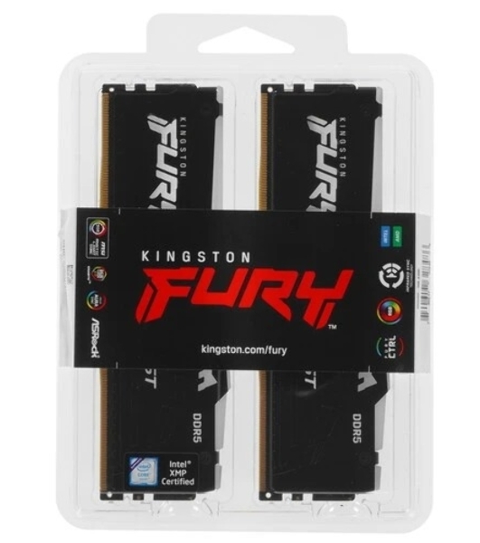 Оперативная память Kingston Fury Beast, DDR5, 16Gb (2x8GB), 5600MHz, CL40, DIMM, с радиаторами, RGB, черный
