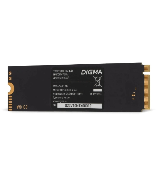 Накопитель SSD Digma Meta S69, 1ТБ, PCIe 4.0 x4, M.2 2280, NVMe, R/W 5200/4700