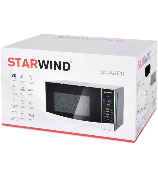 Микроволновая печь Starwind SMW2820 серебристый/черный, 20 л, 700 Вт, переключатели - сенсор
