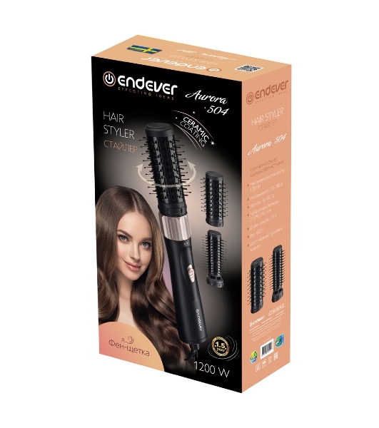 Фен-щетка Endever Aurora-504 черный/розовое золото, 1200 Вт, 40/50 мм