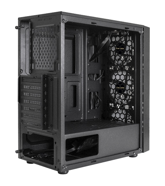 Компьютерный корпус Miditower ExeGate EVO-8243-NPX500 (ATX, БП 500NPX с вент 12 см, 2хUSB+1хUSB 3.0, черный, 3 вент. с RGb подсветкой, боковая панель - закаленное стекло)