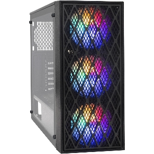 Компьютерный корпус Miditower ExeGate EVO-8243-NPX500 (ATX, БП 500NPX с вент 12 см, 2хUSB+1хUSB 3.0, черный, 3 вент. с RGb подсветкой, боковая панель - закаленное стекло)
