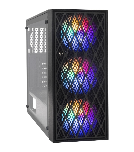 Компьютерный корпус Miditower ExeGate EVO-8243-NPX500 (ATX, БП 500NPX с вент 12 см, 2хUSB+1хUSB 3.0, черный, 3 вент. с RGb подсветкой, боковая панель - закаленное стекло)