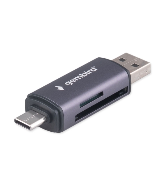 Кард-ридер Gembird FD2-MSD-6/серый/TF/Micro-SD/Micro-SDHC/Micro-SDXC/SD/USB Type-C/USB (OTG)/алюминий
