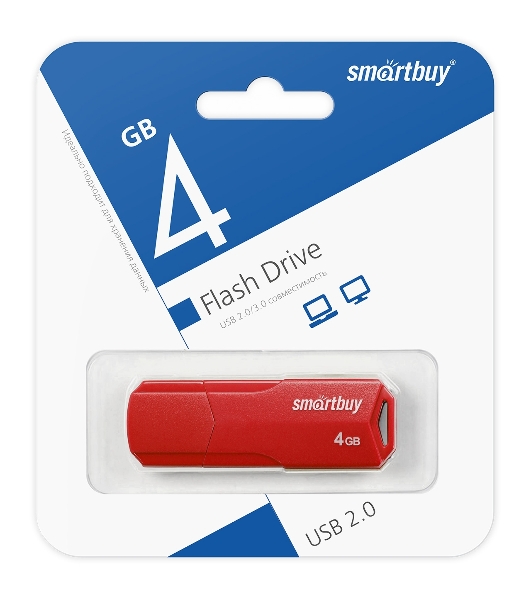 Флешка USB Smartbuy CLUE Red (SB4 GbCLU-R), 4Gb, USB 2.0, R/W 15/5, красный