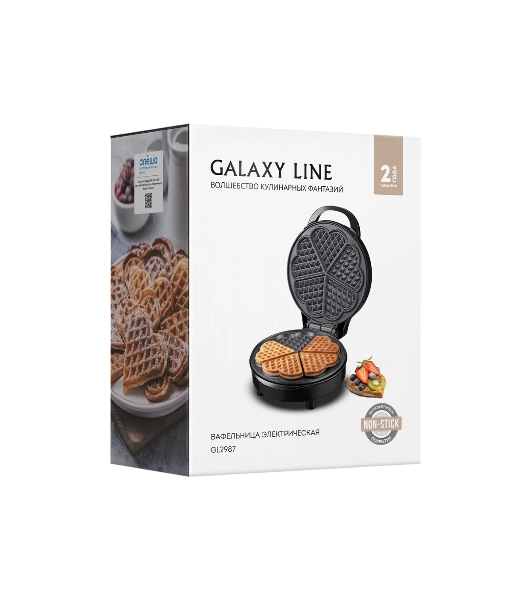 Вафельница Galaxy Line GL 2987, черный с серебристым, с несъемными пластинами, 1200 Вт