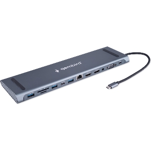 USB-концентратор Gembird UHB-D6, USB Type-C, USB 2.0/RJ45/USB Type-C PD87W/Jack 3.5 / SD/TF/2xHDMI/VGA, USB Type-C