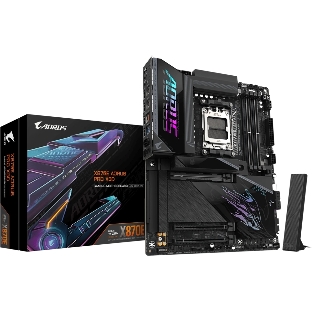 Материнская плата Gigabyte X870E AORUS PRO X3D, AM5, AMD X870E, 4xDDR5, 4xSATA, 4xM.2, 1xPCIe 5.0 x16, 1xPCIe 4.0 x16, 1xPCIe 3.0 x16, 1xHDMI, 1x5Gb LAN, Wi-Fi 7, Bluetooth 5.4, 2xUSB-C 40Gbps (USB4), 2xUSB-C 10Gbps, 5xUSB-A 10Gbps, 3xUSB-A 5Gbps, 3x3.5 мм + S/PDIF оптический, 7.1, чёрный, ATX