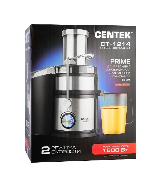 Соковыжималка Centek CT-1214 стальной/чёрный, центробежная, 1500 Вт, 1100 мл, механическое