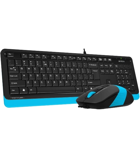 Комплект клавиатура+мышь A4Tech FStyler F1010 проводной, USB, 1600 DPI, чёрный/синий