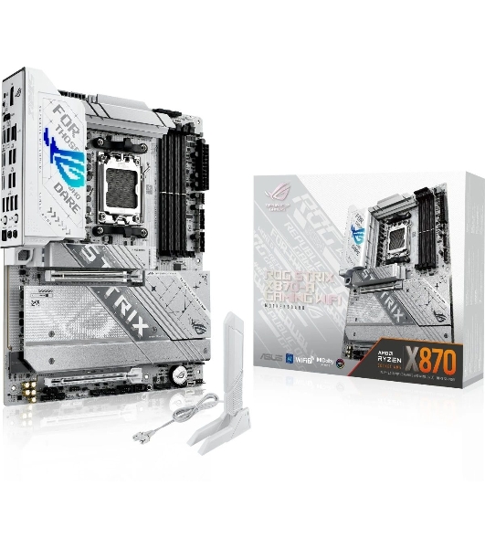 Материнская плата ASUS ROG STRIX X870-A GAMING WIFI, AM5, AMD X870, 4xDDR5, 2xSATA, 4xM.2, 1xPCI-E 4.0 x4, 1xPCI-E 5.0 x16, 1xHDMI, 1xDP, 1x 2.5Gb LAN, 4xUSB-A 3.2 Gen 1, 5xUSB-A 3.2 Gen 2, 1xUSB-C 3.2 Gen 2, 2xUSB4, 2x3.5 мм, 7.1, ATX